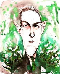 Howard Phillips Lovecraft, escritor estadounidense de horror y ciencia ficción (1890-1937); caricatura